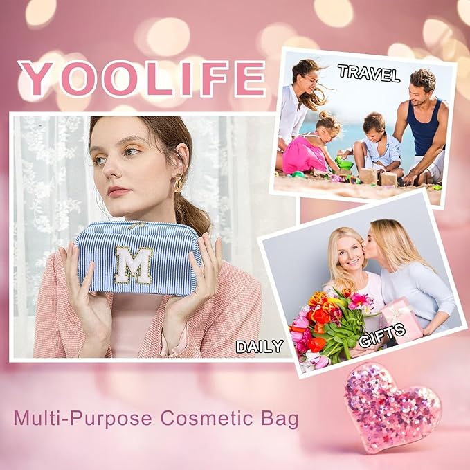 YOOLIFE Birthday Gifts for 6 7 8 9 10 11 12 13 14 15 Year Old Teen Girl - Initial Makeup Bag Letter Toiletry Pouch Cosmetic Case, Personalized Teen Girl Gifts Trendy Stuff Party Favor, Blue R