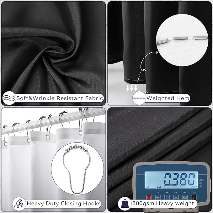 XLHOMO Bathroom Sets with Shower Curtain and Rugs,Black Bathroom Set with Bathroom Trash Can,Soap Dispenser,Toilet Brush,Toothbrush Set,Qtip Holders for Housewarming