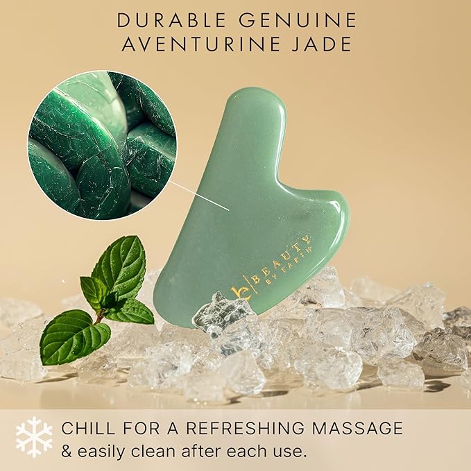 Beauty by Earth Jade Gua Sha - Smoothes Fine Lines & Wrinkles, Face Sculpting Tool for Face Massage, Jaw Massager, Facial Massage Tools, Small Gifts for for Women and Teenage Girls