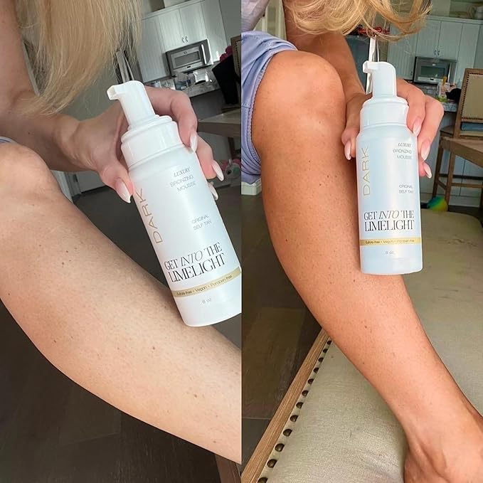 Tanning Starter Pack: Dark Sunless Tanning Mousse + Applicator Mitts.