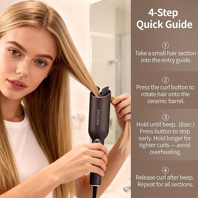 Upgraded Automatic Rotating Curling Iron - CurlPro Plus Long Barrel Curling Wand for Long Hair, Ceramic Hair Curler for Women, Anti-Scald, Tangle-Free, 600M Ionic, Dual Voltage (Dark Grey)