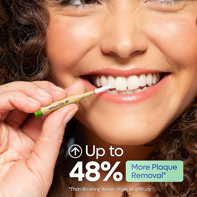 SmartLifeco Bamboo Interdental Brushes (10 Count) - Eco-Friendly Proxabrush, Reusable Dental Picks, Flexible Soft Bristles, Superior Gum & Teeth Cleaning, Toothpicks for Braces, PikStik - Regular