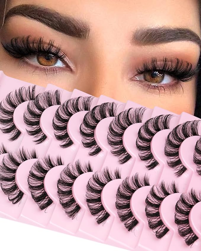 False Eyelashes that Look Like Extensions 16mm Lashes Strips with Clear Band Faux Mink Eyelashes Natural Look Fake Lashes Russian Strip Lashes for Clean Girl Makeup Strip 7 Pairs by Focipeysa