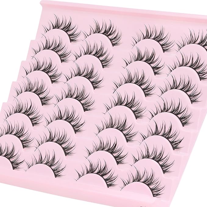 Losha Lashes Spiky Manga Lashes 14 Pairs Anime False Eyelashes Natural Asian Lashes Strips that Look Like Lash Extensions Soft Wispy Fake Eyelashes (Cutey)