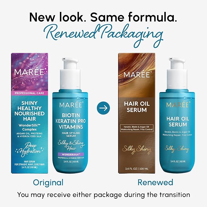 MAREE Hair Serum for Dry and Curly Hair Gloss – Hair Oil for Frizzy Hair with Argan Oil, Keratin & Biotin – Frizz Control Hair Care Products for Women – Aceite Para el Cabello – Keratin Hair Treatment