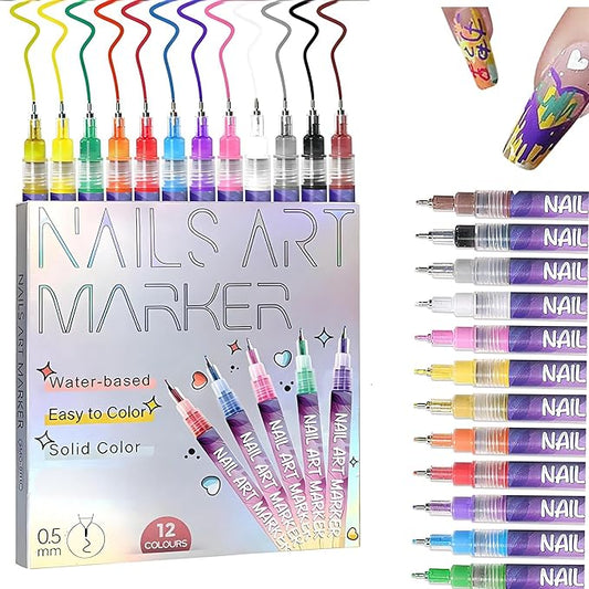12 Colors Nails Art Pens Set,Nails Art Markers for Kids,Nails Art Markers Polish Pen for 3D Nails Art,DIY Nails Art Marker Drawing Painting Liner Pen,Portable Nails Art Tools(A-1 Set)