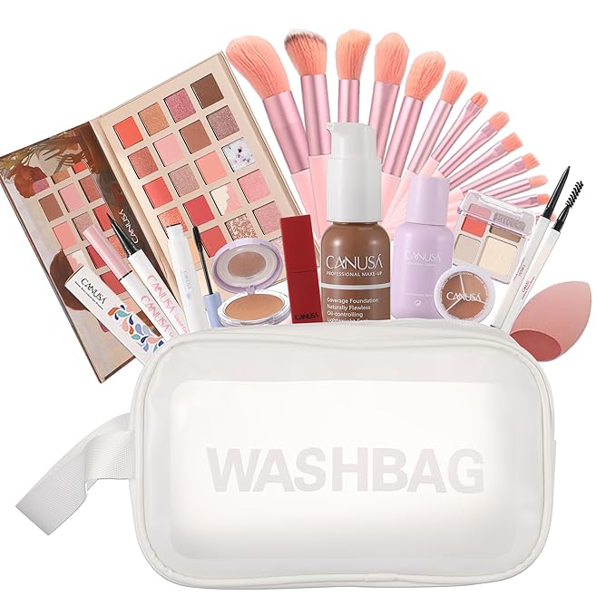 26Pc Full Face Makeup Set Gift Surprise for Women Cosmetic Essential Starter Bundle Include 24 Colors Eyeshadow Palette, Lipstick,13-NI-1 glamour-brush set. Pack Flawless (DEEP-SAND D1b, ONE SIZE)