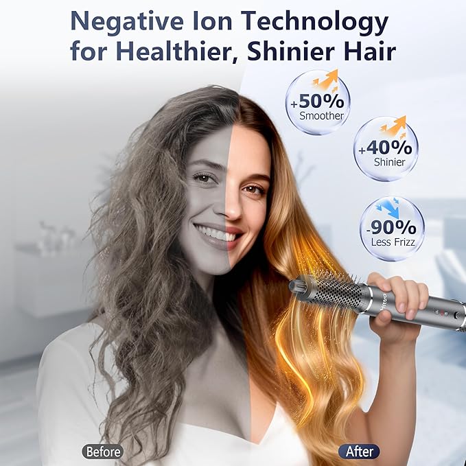 6-in-1 Ionic Hot Air Styler, Powerful High Speed Hair Dryer Brush, Auto Wrap Curler for Fast Drying, Volumizing&Straightening for Multi Styler, Cool Shot Button-No Heat Damage, Gift for Women-Travel