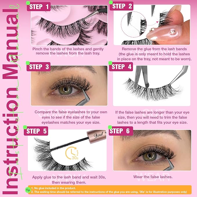 Russian Strip Lashes Natural Look False Eyelashes Fuzzy D Curly Strip Eyelashes Wispy Thick Volume Fake Eye Lashes Cat Eye 16 Pairs ALICROWN