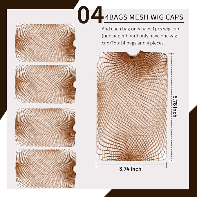 Fandamei Mesh Wig Caps Net, 4PCS Wig Caps Net Open End, Dark Brown Wig Cap for women, Strength Wig Cap Dark Brown