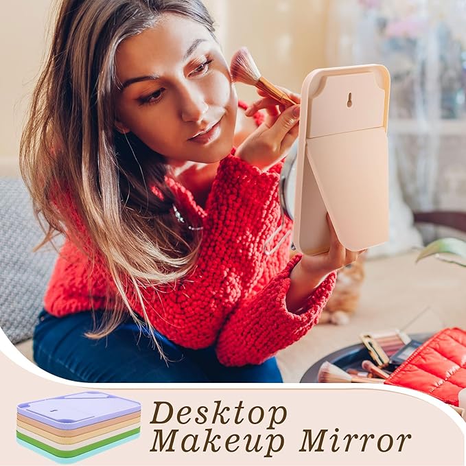 24 Pack Desktop Makeup Mirror Bulk 90° Adjustable Portable 8" Vanity Table Mirror with Stand, Folding Travel for Makeup Party Spa Party, Women, Cosmetics Personal Beauty (Light Colors)