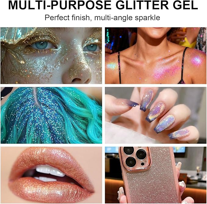 Roll-on Body Glitter Gel Holographic for Face and Hair,Body Glitter Gel Makeup for Kids Women,Body Shimmer Christmas Makeup for Rave Party.(Bronze Color)