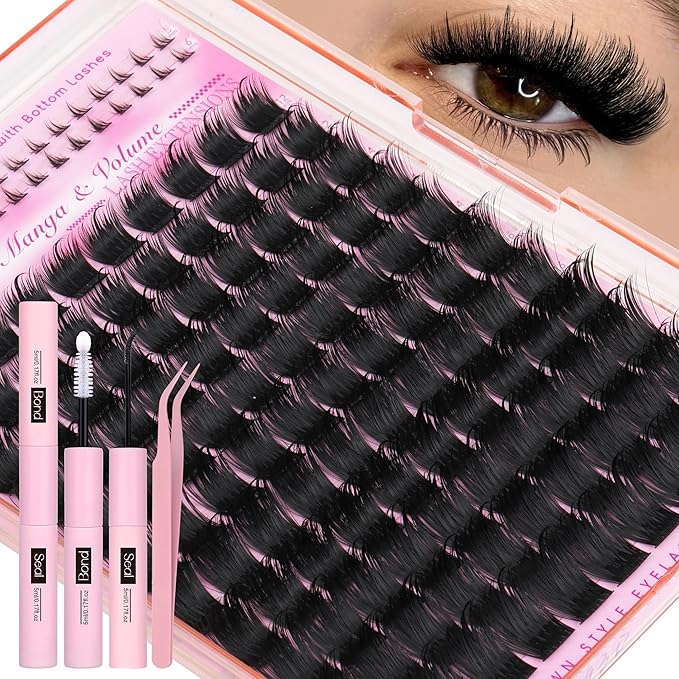 JIMIRE Lash Clusters Kit 12-18MM D Curly Lash Extension Kit Volume Cluster Eyelash Extension Kit with Lash Bond and Seal Spiky Volume Eyelash Clusters with Bottom Lash Clusters