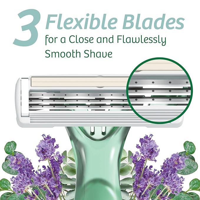 BIC Soleil 3 Escape Scented Women's Disposable Razors, 3 Blades, Comfortable Shave, Lavender & Eucalyptus Scented Handle Shaving Razors for Women, 4 Count