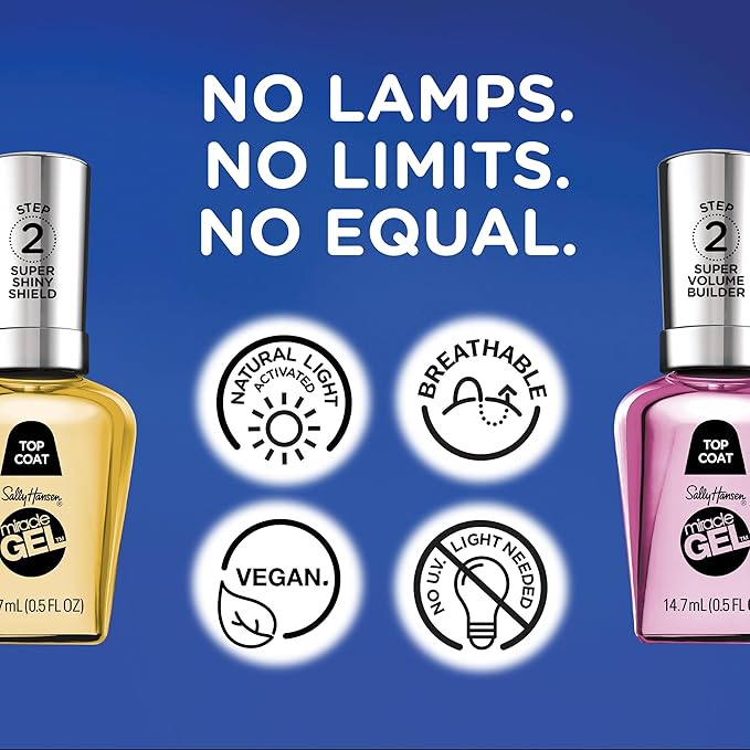 Sally Hansen Miracle Gel Nail Polish Super Volume Builder Top Coat | Salon Quality, Gel-Like Formula, Two-Step System, No UV Light Needed, Long Lasting | Sheer, Glossy