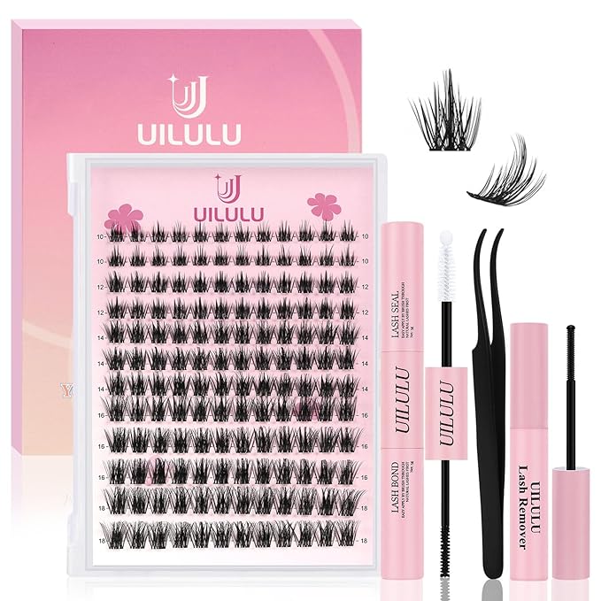 Lash Clusters Kit 10-18mm Natural Lashes Clusters D Curl False Eyelash Clusters, DIY Lash Extension Kit with Lash Bond & Seal, Lash Glue Remover, Lash Tweezers