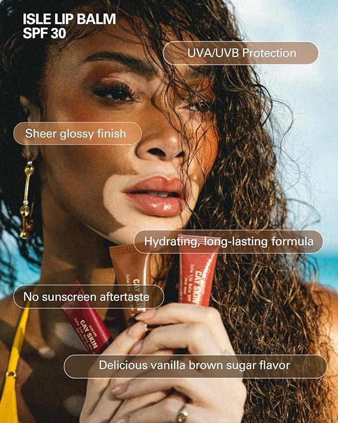 Cay Skin Isle Lip Balm SPF 30 – High Shine, Hydrating + Sheer Lip Gloss in Vanilla Brown Sugar Flavor – Formulated with Natural Ingredients for All Skin Tones – Cocoa Cabana, 0.35 oz