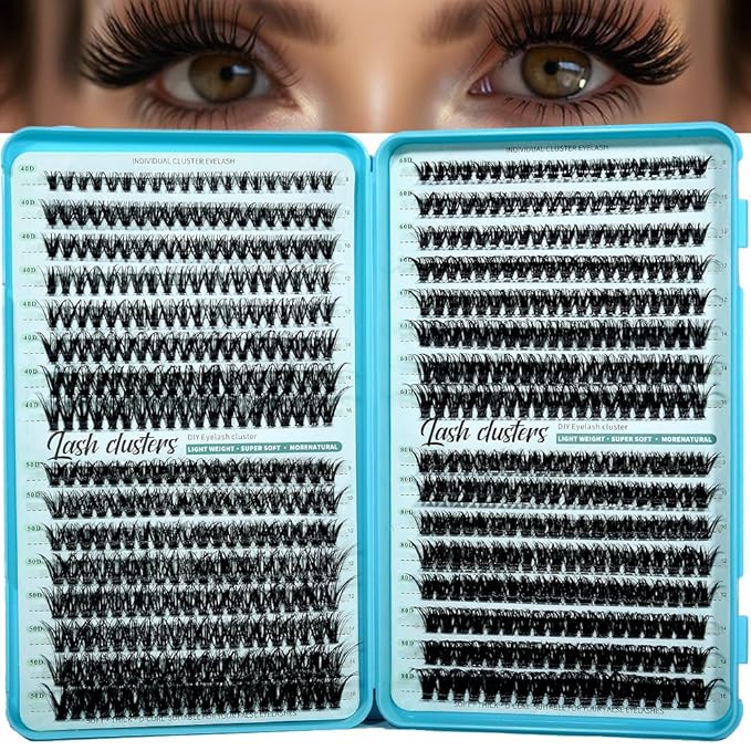 Wispy Lash Clusters 640pcs Eyelash Cluster Extensions 40D+50D+60D+80D Curl Individual False Eyelashes 9-16mm Natural Fluffy Mink Lash Clusters Extension Kit