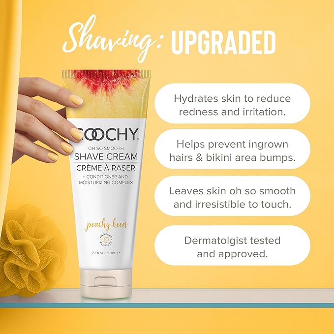 Coochy Shave Cream - Moisturizing Shave Lotion - Gentle Intimate Shaving Cream - For Bikini Area, Underarms, Legs & More - Rash-Free, Hydrating Formula - Peachy Keen, 7.2 oz