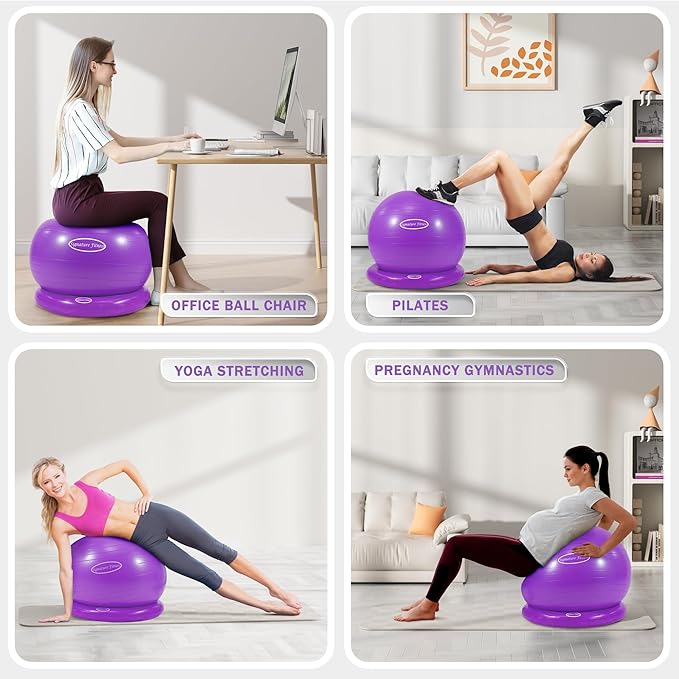 Fitvids Anti-Burst and Slip Resistant Exercise Yoga Fitness Birthing Ball with Quick Pump, 2,000-Pound Capacity, Multiple Colors and Sizes