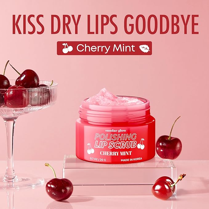 Sundae Glow Lip Scrub with Cherry Mint – Gentle Exfoliation, Deep Hydration & Lip Repair – Softens & Revitalizes Dry Cracked Lips – Dermatologist Tested, Korean Skin Care – Clean Beauty – 1 Pack