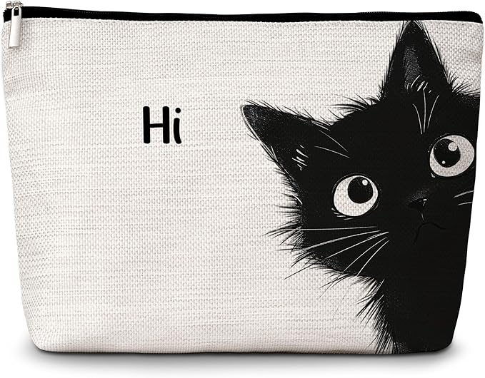 GREOXG Hi Black Cat Makeup Bag, Small Travel Cosmetic Bag with Zipper, Cute Makeup Pouch Gift Ideas for Women Teen Girls Friends Mom Sisters Teacher Birthday Christmas Wedding Graduation-E06
