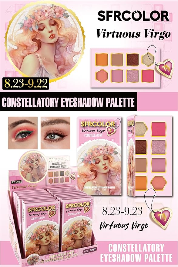 12-Color Zodiac Eyeshadow Palette, Matte Metallic Shimmer Pressed Pigments, Highly Pigmented Makeup Palette for Professional & Daily Eye Makeup (8287 Virgo)