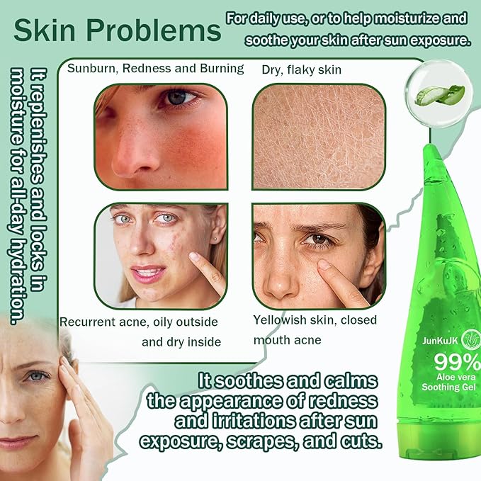 JunKuJK 99% Purity Aloe Vera Gel,260ml - Hydrating Aloe Vera Gel for Face and Skin,No Sticky Moisturizing Aloe Gel A