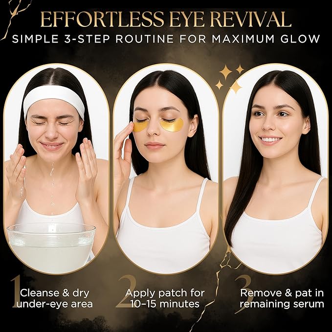 Gianna Demure Undereye Mask Patches for Dark Circles, Puffiness & Wrinkles, Gold Eye Mask with Collagen, Caffeine & Hyaluronic Acid, Vegan & Cruelty-Free Eye Patches for Women and Men (24 Pairs)