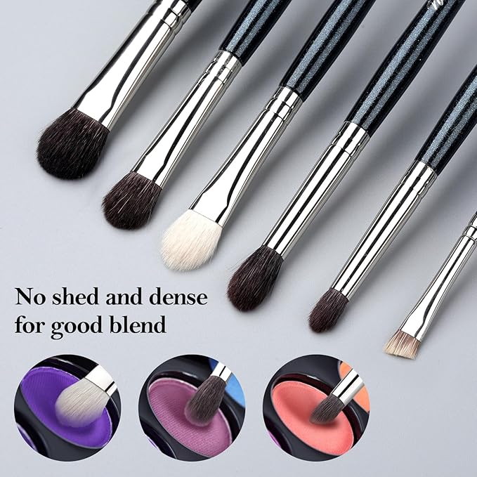 EVRCHGIEA Natural Goat Hair Eye Makeup Brush Set, 6 Pcs Professional Blending Eyeshadow Makeup Brushes for Concealer Eyebrows Eyeliner, Soft Hairs & Wood Handle… (blue 6pcs)