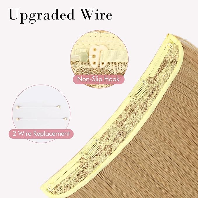 REECHO Invisible Wire Hair Extensions with Transparent Headband Adjustable Size Removable Secure Clips in Straight Secret Hairpiece for Women (24 Inch (Pack of 1), Ash Brown with Platium Highlights)
