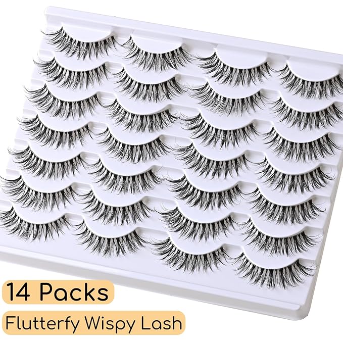 Eyelashes Cat Eye Strip Lashes Natural Look Short False Cateye Lash 14 Pairs Clear Band Fake Mink Eyelash Fluffy Pestañas Postizas Naturales