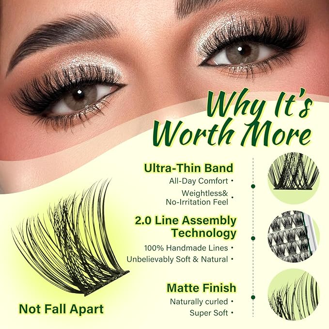 KEYYOU Lash Clusters Kit Natural Wispy DIY Lash Extension Kit 144pcs Lashes Clusters Eyelash Extension with Mascara Brush Bond and Seal Glue Remover Applicators and Brush for Lashes Extensions (Y01)