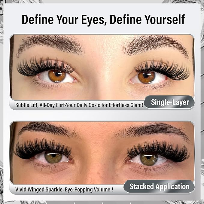 Flora Lash Clusters Wispy Eyelash Clusters 8-18mm Natural Cluster Eyelash Extensions Soft Volume Individual Lashes DIY Feather-Light D Curly Cluster Lashes Extension with Ultra-Thin Band
