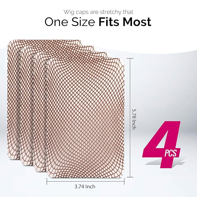 Fandamei 4PCS Dark Brown Mesh Wig Cap, Closed End Hair Mesh Net Wig Caps, Liner Weaving Caps for Women, Men, Kids