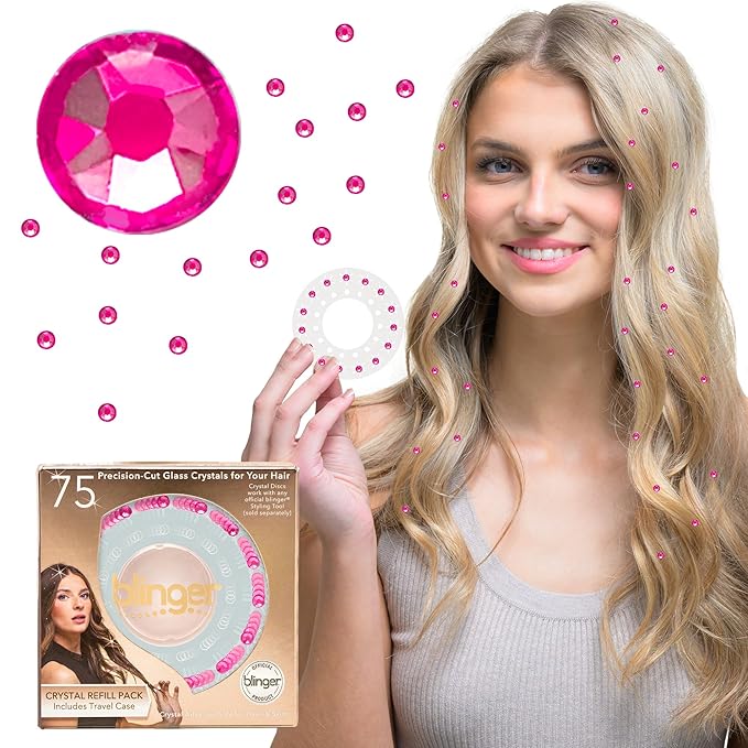 blinger® Shimmer Crystal Refill Pack – as seen on Shark Tank | 5 Discs – 75 Precision-Cut Glass Crystals | Hair-Safe Accessories | Styling Tool Not Included| Rose 4 mm