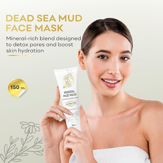 Dr Mud Authentic Dead Sea Mud Clay Mask For Face - Hydrating & Moisturizing Deep Pore Cleanser With Hyaluronic Acid, Vitamin E, Sweet Almond Oil, Chamomile, Pomegranate & Aloe Vera | 150 ml