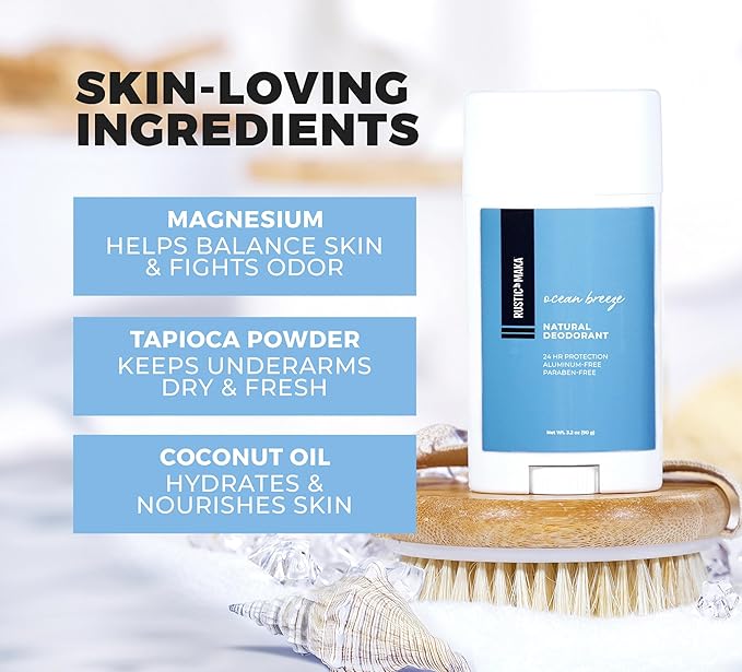 Rustic MAKA Natural Deodorant for Women, Ocean Breeze, Free of Aluminum, Parabens and Baking Soda, Cruelty-Free, Continuous Odor Control