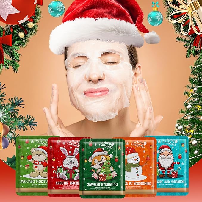 YTRAJU 10 Pack Christmas Face Masks Skincare for Christmas Gifts, Face Sheet Masks for Christmas Stocking Stuffers, Hydrating and Bightening, Holiday Face Masks Christmas Gifts for Teens Girls Women