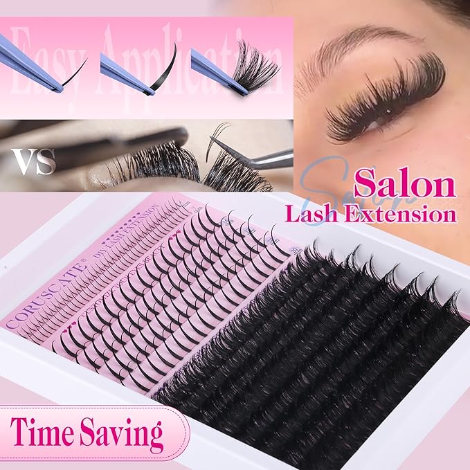 CORUSCATE 100D Lash Clusters with Bottom Lashes Spikes Eyelash Clusters Multi-type Individual Lashes Thick DIY Lash Extension Kit Fairy Cluster Eyelash Extensions 5-20mm Wispy Cluster Lashes Spike