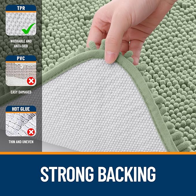 OLANLY Bathroom Rugs 44x24, Extra Soft Absorbent Chenille Bath Rugs, Rubber Backing Quick Dry, Machine Washable Bath Mats for Bathroom Floor, Tub and Shower, Home Decor Accessories, Sage Green