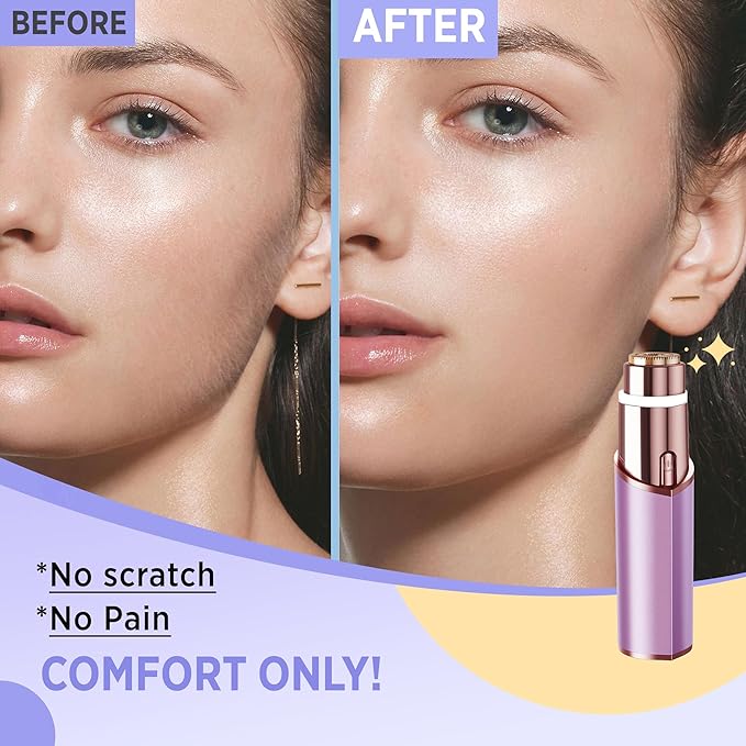 Facial Hair Removal for Women: Electric Razor for Smooth Skin Painless Trimmer Rechargeable Shaver for Upper Lip Peach Fuzz Chin Pocs Hair at Home Travel Gifts for Women(Purple)