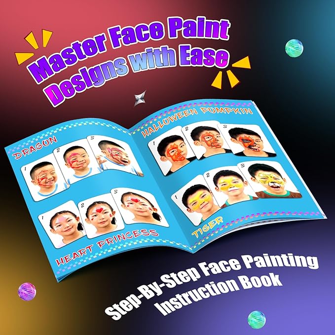 Face Painting Kit for Kids, Non-Toxic and Hypoallergenic Face Paint Makeup Kit| with Stencils, Book, Easy to Use and Safe for Kids, Fun for Halloween, Birthday Party, School Event