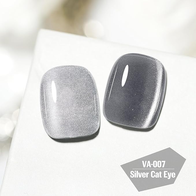 Cat Eye Nail Polish Silver 15ml, Quick Drying Nails Polish with Magnet Regular Cateye Air Dry Oil-Base Glossy Magnetic Nail Polish Non Gel for Ladies