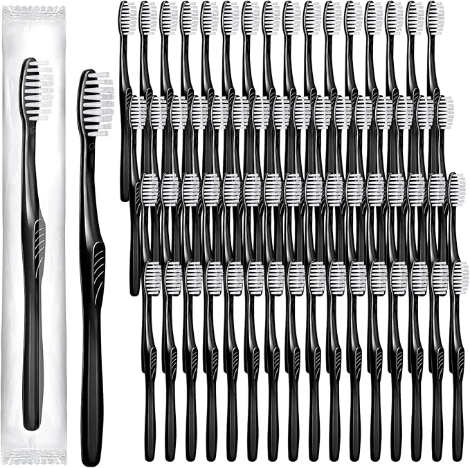Tessco 500 Pcs Disposable Toothbrushes Individually Wrapped Soft Bristle Tooth Brush Set Travel Toothbrushes Bulk for Adults Oral Hygiene Dental Care Camping Guestroom Hotel(Black)