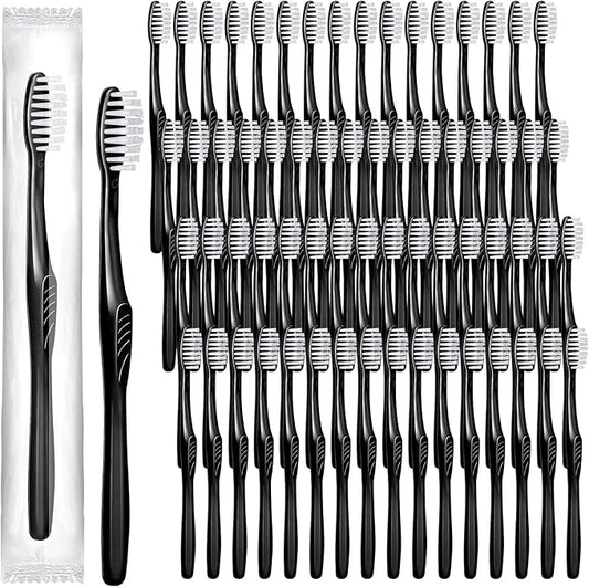 Tessco 500 Pcs Disposable Toothbrushes Individually Wrapped Soft Bristle Tooth Brush Set Travel Toothbrushes Bulk for Adults Oral Hygiene Dental Care Camping Guestroom Hotel(Black)