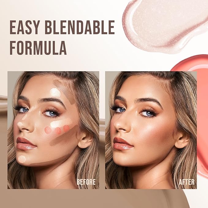 Color Nymph Liquid Makeup Wand Combo, Hydrating Light Tan Contour Glow Liquid Highlighter Pigmented Blush For Cheeks Fine Texture Natural Blend Long Lasting (Light Tan Contour+Blush+Highlighter)