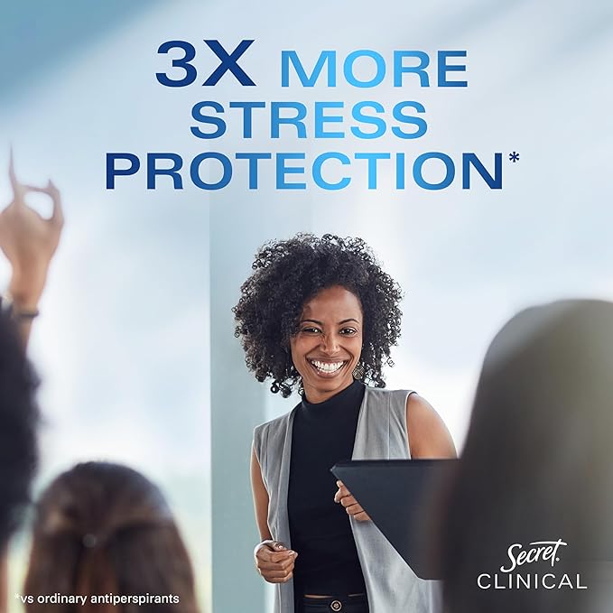 Secret Clinical Strength Antiperspirant Deodorant for Women, 3X Stress Protection, 72hr Sweat & Odor Protection, PH Balancing Minerals, Invisible Solid, Cool Waterlily Scent, 2.6 oz
