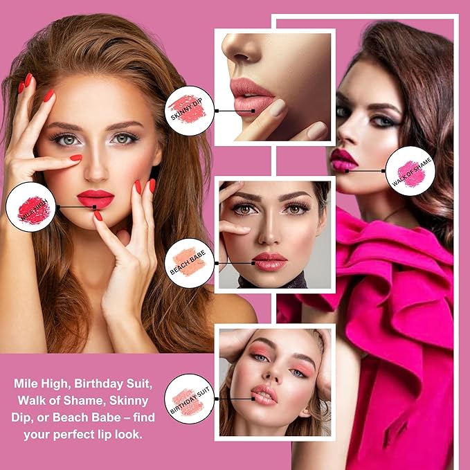 Hickey Lipstick The Vault Collection - 8 Piece Refillable Set - (Walk of Shame, Mile High, Big Trouble, Make Out, Haute Mess, Birthday Suit & More) - Hydrating Lipstick for Women - Vegan & Gluten-Free