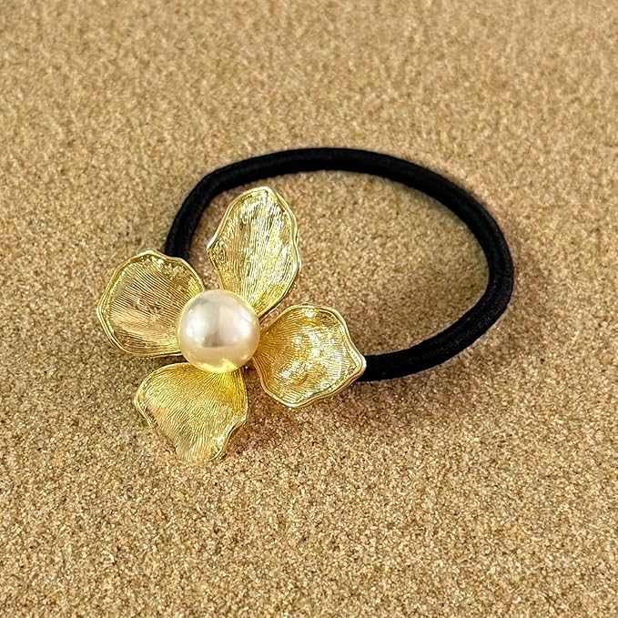 3PCS Golden Metal Hair Ties – No Damage Thick Band, High Elasticity, Durable, Stylish Golden Geometric Ponytail Holders Hair Accessories for Women